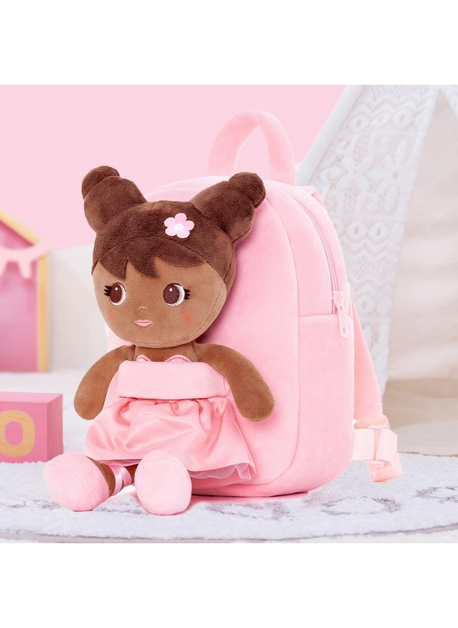 Lazada Toddler Backpack Girls Backpack with Doll Toddler Toys Plush Backpack Baby Girls Gifts Rag Dolls Brown Pink 9.5“