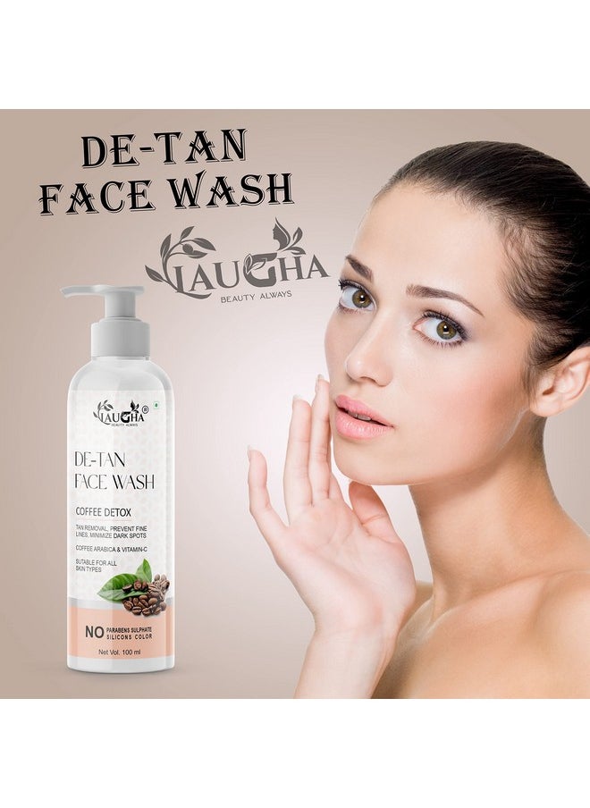 Laugha De-tan Face wash For Tan Removal, Dark spots removal & Prevent fine lines Infused with Arabic Coffee, Clove oil and Vitamin C for All skin Type (Pack of 4 Bottle 400 ml)