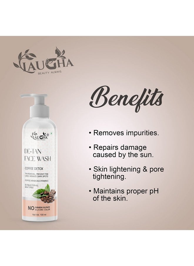 Laugha De-tan Face wash For Tan Removal, Dark spots removal & Prevent fine lines Infused with Arabic Coffee, Clove oil and Vitamin C for All skin Type (Pack of 4 Bottle 400 ml)