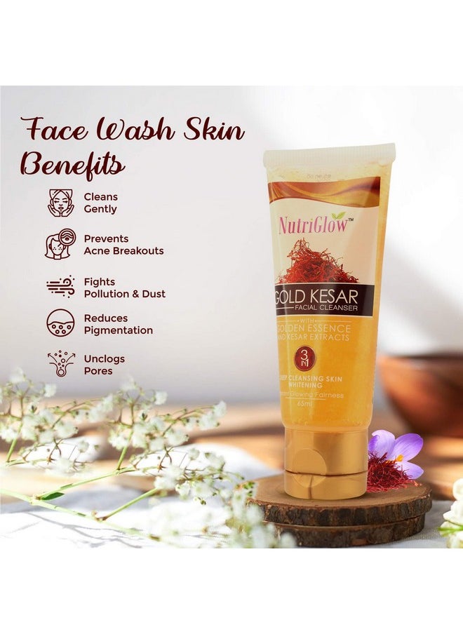 Gold Kesar Face Wash: Designed For Deep Cleansing And Radiant Skin, This Non-Foaming Face Wash Helps With Skin Tightening And Is Suitable For All Skin Types No Parabens & Sulphate, 65Ml Each, Pack Of 5