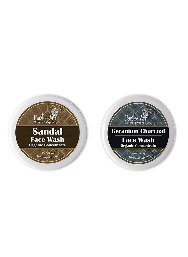 Organic Face Wash Concentrates For Deep Cleansing & De Tanning With Sandal & Geranium Charcoal - 50 Gms Each