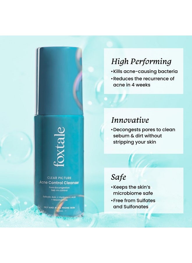 Foxtale- (Pack of 2) 2% Salicylic Acid Face Wash for Oily & Acne Prone Skin with Niacinamide, Hyaluronic Acid | Anti Acne Cleanser for Oil Control | Reduces Pimples and Breakouts | Men & Women- 100 ml