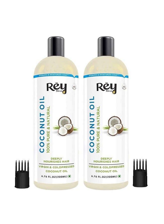 Rey Naturals Extra Virgin Coconut Oil Cold Pressed | Hair Growth Oil For Men & Women | Cold pressed Coconut Oil For All Skin & Hair Types | Coconut Hair Oil For Healthy Hair - 200ml Each