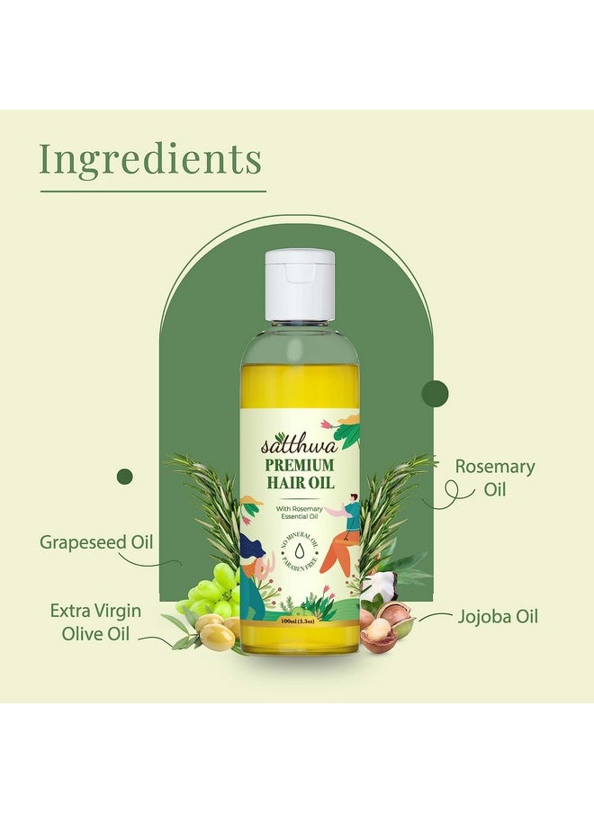 Premium Hair Oil For Strong, Long & Thick Hair | Controls Hair Fall | Infused With Jojoba Oil, Rosemary Oil, Vitamin E & 6 Other Oils | Women & Men - 100Ml