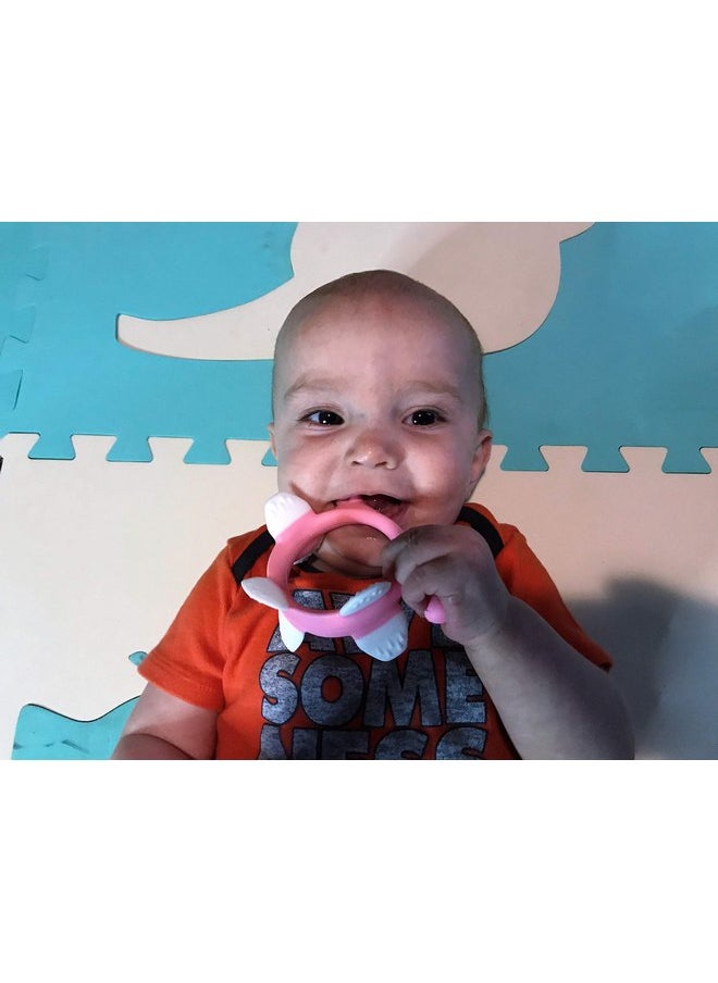 Smily Mia Norman The Dinosaur Pink Soft & Durable Silicone Teether Toy/Gum Massager/Teething Bracelet for 3M+ Babies.