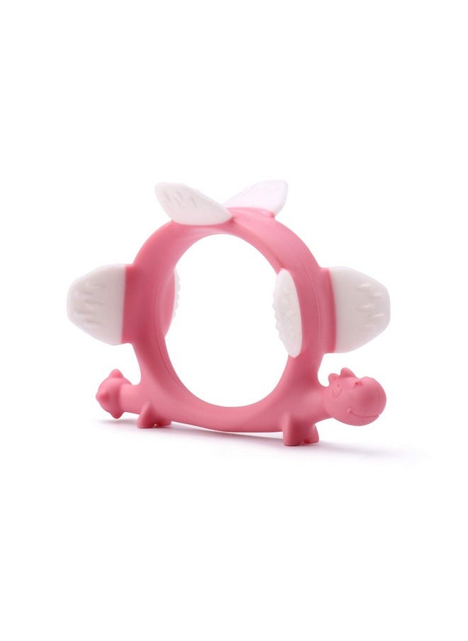 Smily Mia Norman The Dinosaur Pink Soft & Durable Silicone Teether Toy/Gum Massager/Teething Bracelet for 3M+ Babies.