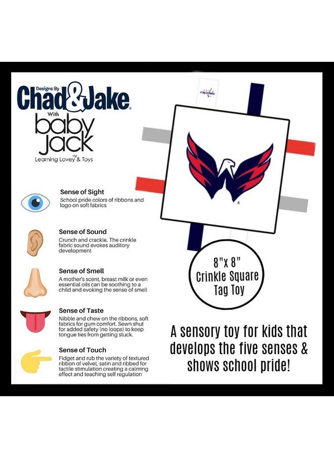 The Learning Lovey Washington Capitals Baby Tag Toy - NHL Hockey Baby Sensory Crinkle Toys - Soft & Safe - Ideal Baby Stroller Toy - BPA Free w/Stroller Clip (8