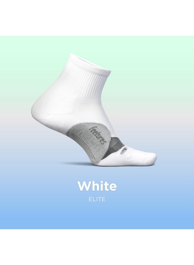 Elite Light Cushion Quarter Solid - Sport Sock With Targeted Compression - New White, L (1 Pair)