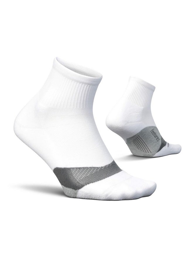 Elite Light Cushion Quarter Solid - Sport Sock With Targeted Compression - New White, L (1 Pair)