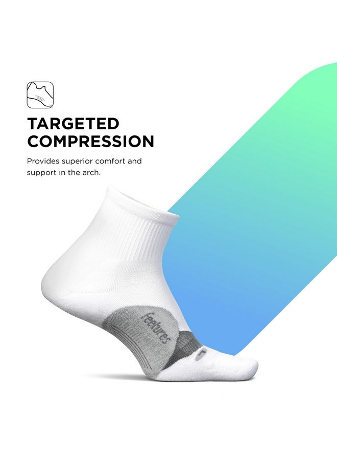 Elite Light Cushion Quarter Solid - Sport Sock With Targeted Compression - New White, L (1 Pair)