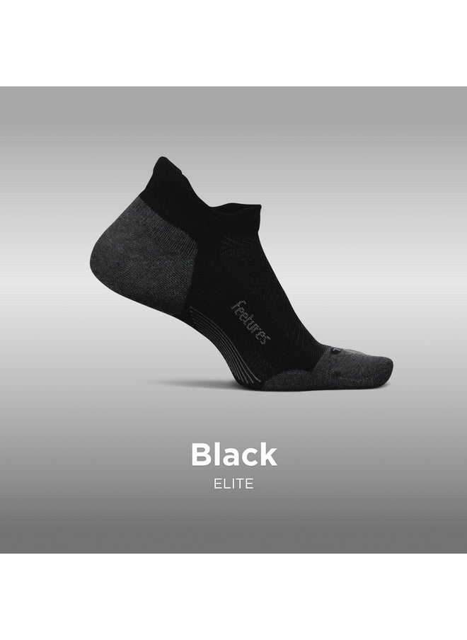 Elite Max Cushion No Show Tab Ankle Socks - Sport Sock With Targeted Compression - New Black, L (3 Pair)