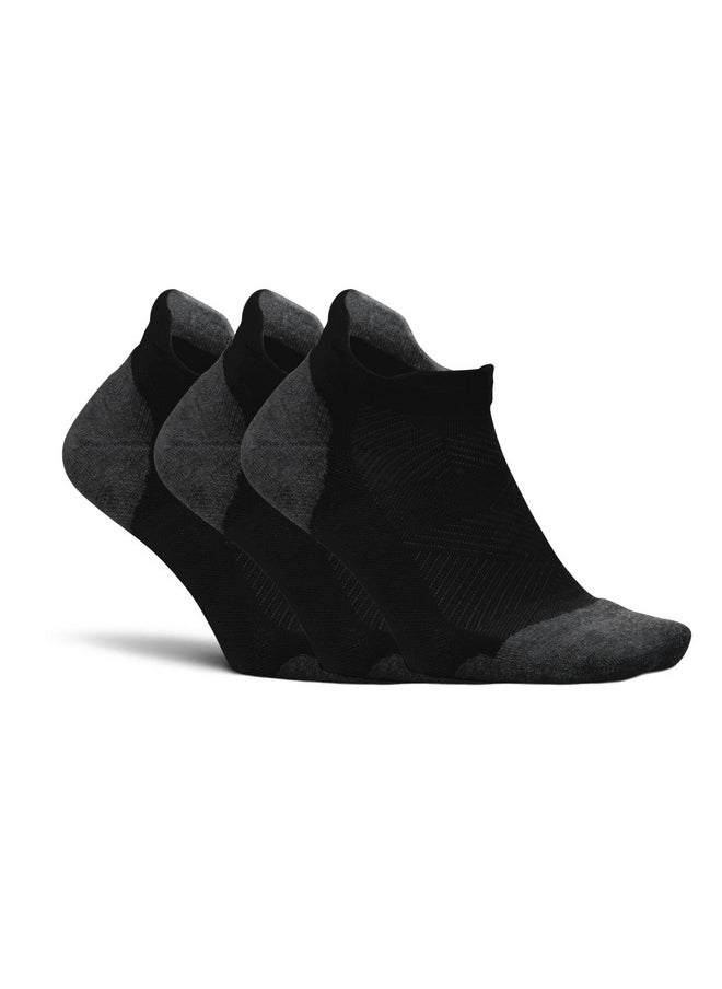 Elite Max Cushion No Show Tab Ankle Socks - Sport Sock With Targeted Compression - New Black, L (3 Pair)