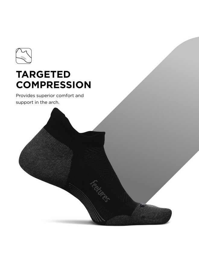 Elite Max Cushion No Show Tab Ankle Socks - Sport Sock With Targeted Compression - New Black, L (3 Pair)