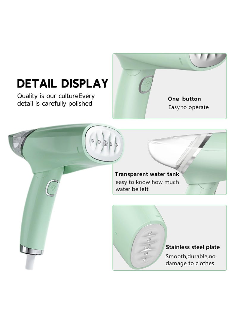 Steamer for Clothes, Foldable Handheld Steamer, 1000W Fabric Wrinkle Remover with Brush & Measure Cup Lightweight Fabric Steam Iron for Home and Travel, Green