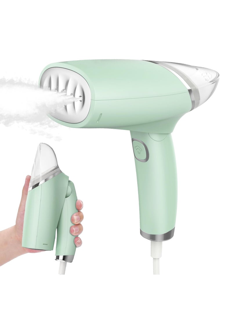 Steamer for Clothes, Foldable Handheld Steamer, 1000W Fabric Wrinkle Remover with Brush & Measure Cup Lightweight Fabric Steam Iron for Home and Travel, Green