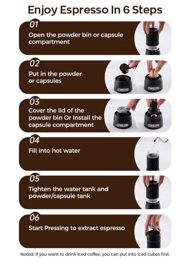New Manual Portable Espresso Machine with Milk Foamer - 120ML Compact Coffee Maker for Home, Office, and Travel - Black
