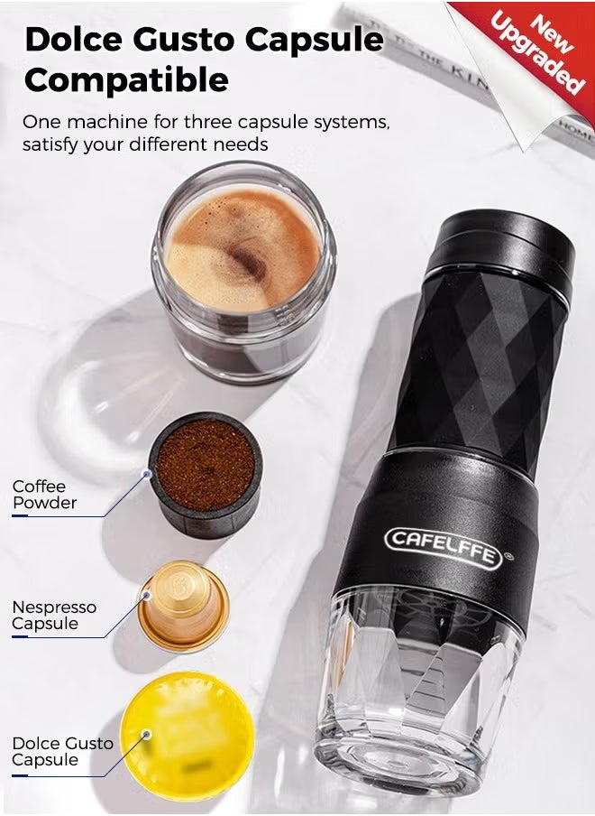 New Manual Portable Espresso Machine with Milk Foamer - 120ML Compact Coffee Maker for Home, Office, and Travel - Black