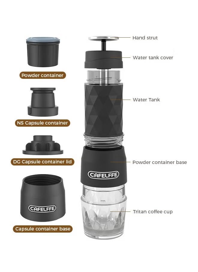 New Manual Portable Espresso Machine with Milk Foamer - 120ML Compact Coffee Maker for Home, Office, and Travel - Black