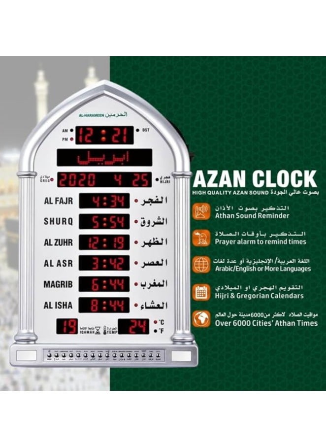 Harameen Large Digital Azan Table Clock - Muslim Prayer Azan Clock | Prayer Alarm Table Clock with Worldwide Prayer Times and Multiple Azan Sounds (HA-5118)-COLOURS VERY
