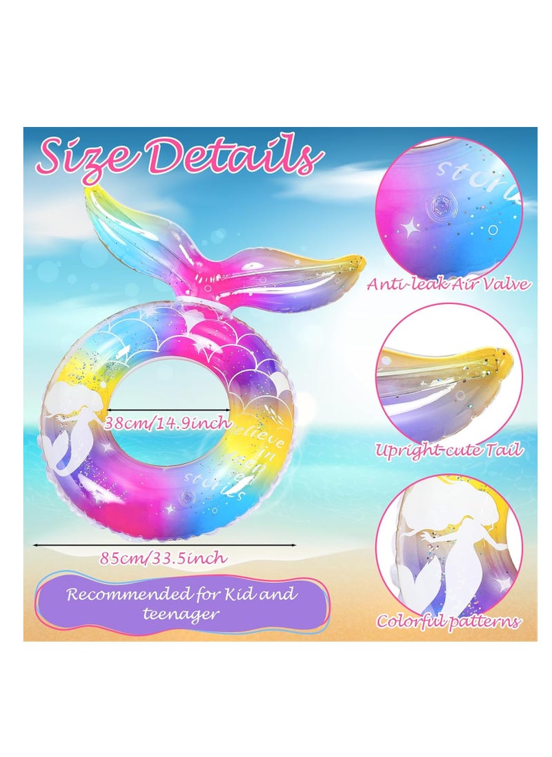 Mermaid Pool Floats Girls Inflatable Swimming Float Tubes Mermaid Tail Float Glitters Rainbow Beach Floats for Girls Boy , Water Beach Party Supplies