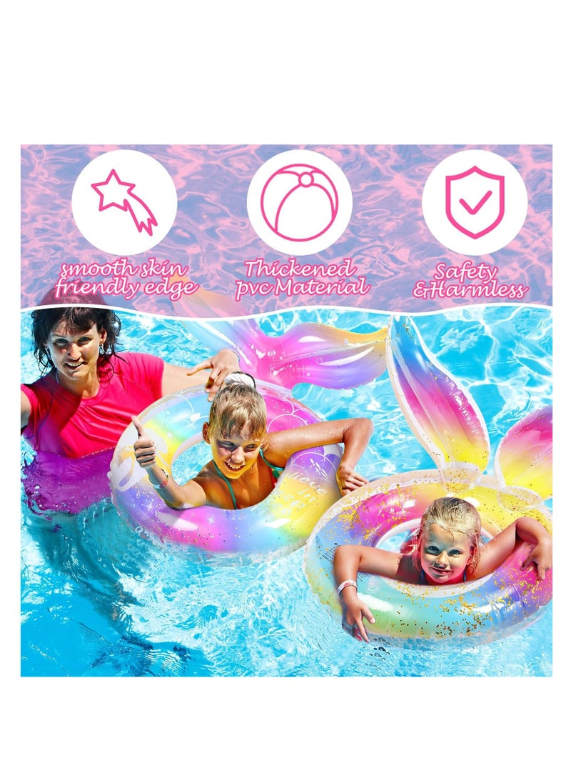 Mermaid Pool Floats Girls Inflatable Swimming Float Tubes Mermaid Tail Float Glitters Rainbow Beach Floats for Girls Boy , Water Beach Party Supplies