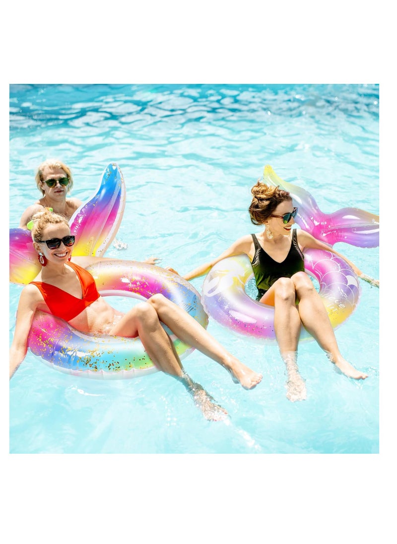 Mermaid Pool Floats Girls Inflatable Swimming Float Tubes Mermaid Tail Float Glitters Rainbow Beach Floats for Girls Boy , Water Beach Party Supplies