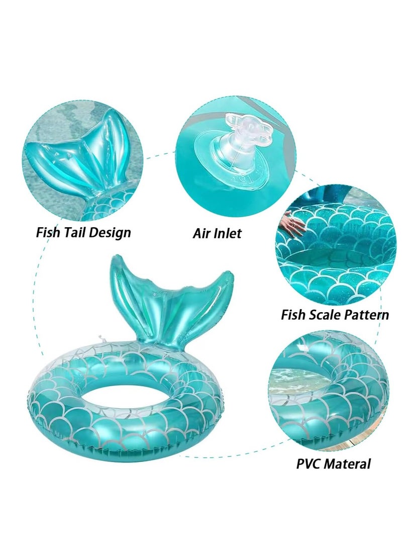 2 Pcs Mermaid Pool Float Inflatable Swimming Ring Mermaid Tail Shaped Pool Swimming Float Float Tube Ring Children Swim Rings for Kids Infants Beach Water Activities, Green, Pink