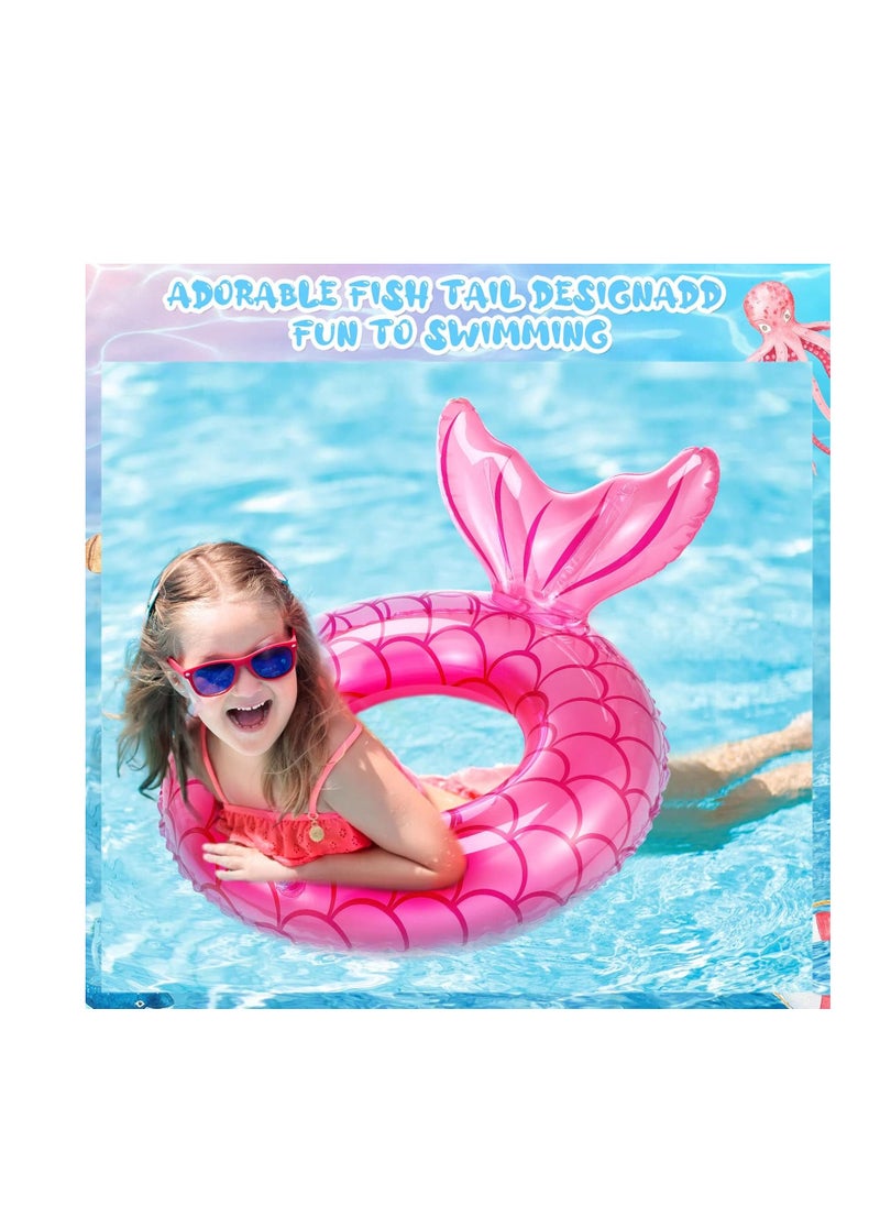 2 Pcs Mermaid Pool Float Inflatable Swimming Ring Mermaid Tail Shaped Pool Swimming Float Float Tube Ring Children Swim Rings for Kids Infants Beach Water Activities, Green, Pink