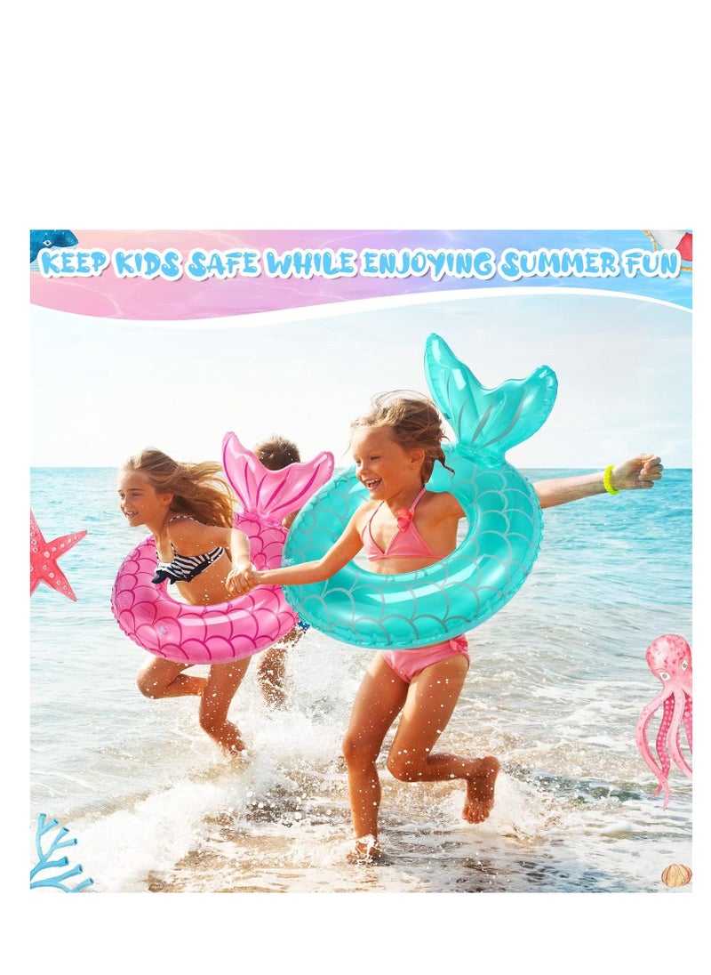2 Pcs Mermaid Pool Float Inflatable Swimming Ring Mermaid Tail Shaped Pool Swimming Float Float Tube Ring Children Swim Rings for Kids Infants Beach Water Activities, Green, Pink