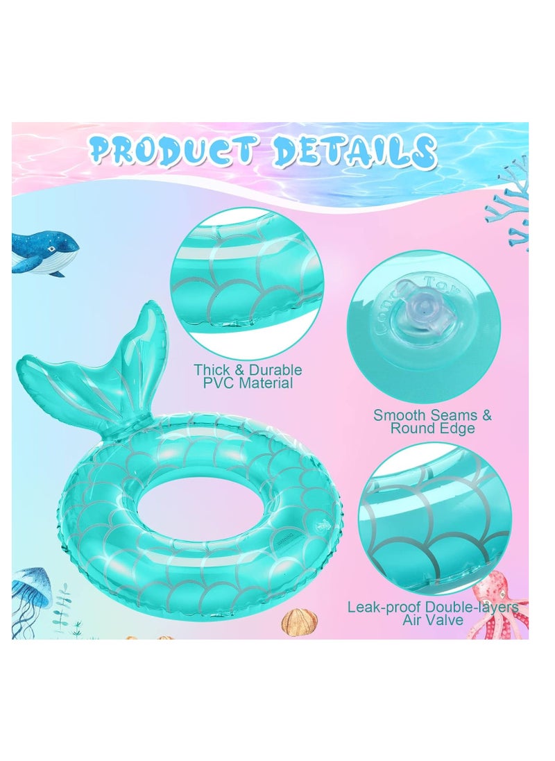 2 Pcs Mermaid Pool Float Inflatable Swimming Ring Mermaid Tail Shaped Pool Swimming Float Float Tube Ring Children Swim Rings for Kids Infants Beach Water Activities, Green, Pink