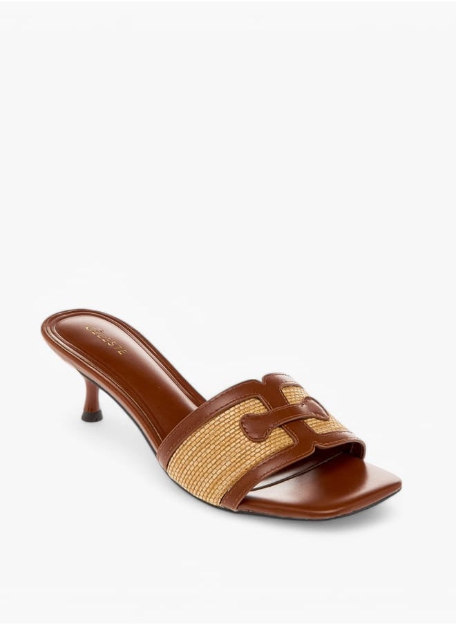 Women's Logo Detail Slip-On Sandals with Kitten Heels