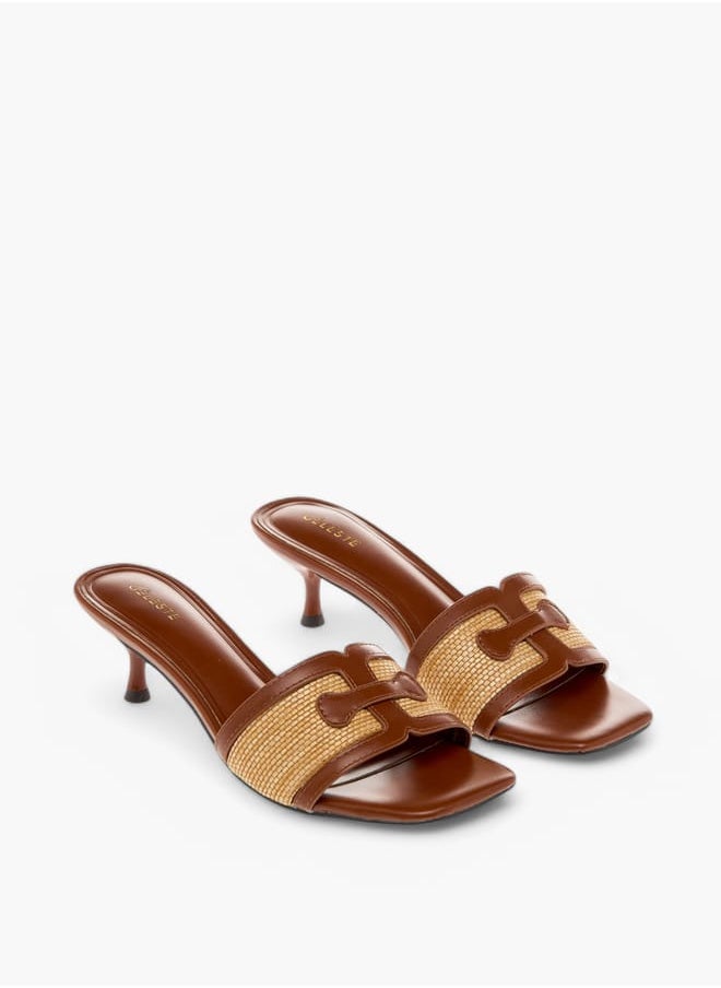 Women's Logo Detail Slip-On Sandals with Kitten Heels