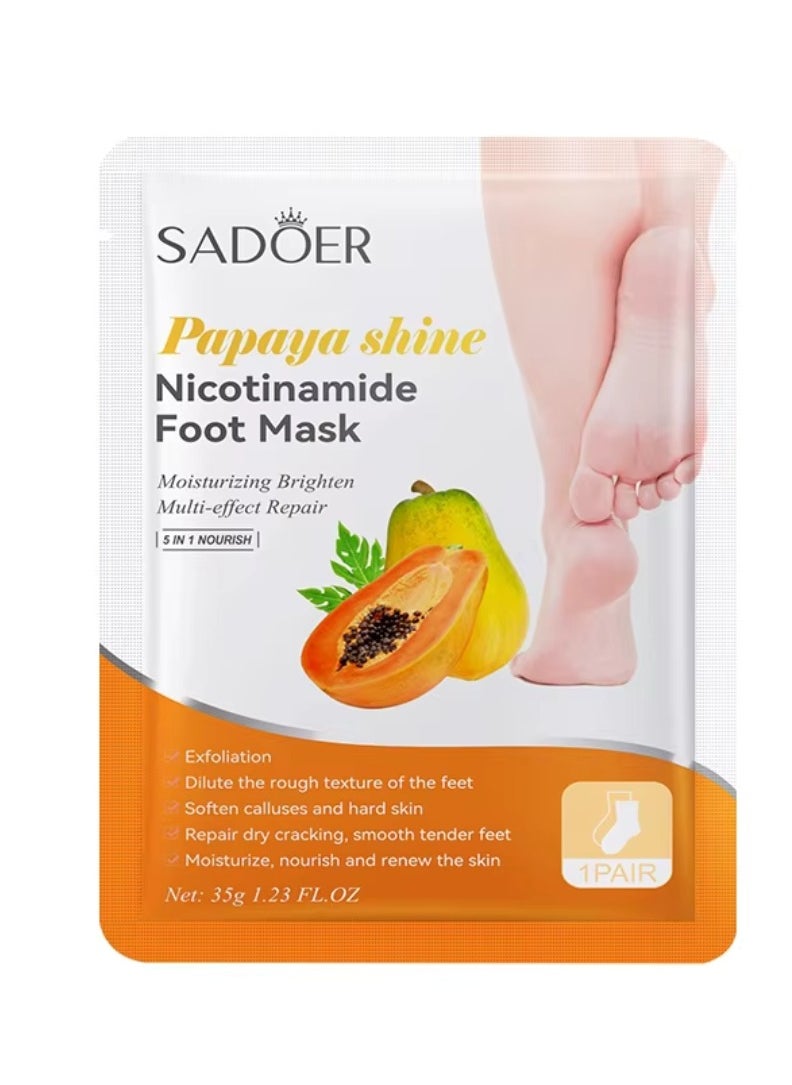 10 Pcs Papaya Shine Nicotinamide Mask Set 5 Pcs Hand Mask and 5 Pcs Foot Mask Papaya Moisturizing Brightening Hydrating Nourishing Skin Exfoliation Hand Foot Mask Repair Soften Calluses and Hard Skin Hand Foot Exfoliate Mask