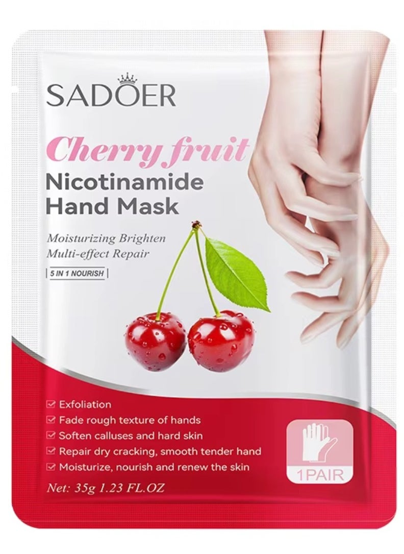 10 Pcs Cherry Fruit Nicotinamide Mask Set 5Pcs Foot Mask 5 Pcs Hand Mask Cherry Moisturizing Brightening Hydrating Nourishing Skin Exfoliation Hand Foot Mask Repair Soften Calluses and Hard Skin Hand Foot Exfoliate Mask