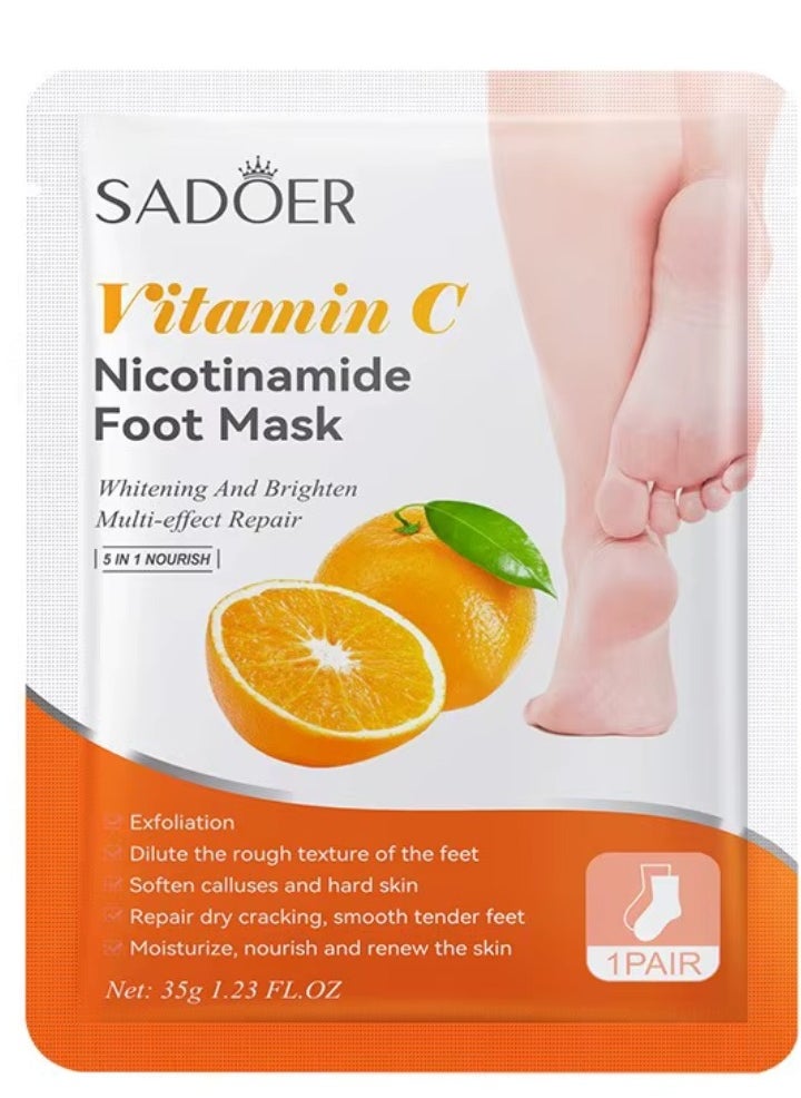 10 Pcs Vitamin C Nicotinamide Mask Set  5 Pcs Foot Masks 5 Pcs Hand Masks Vitamin C Moisturizing Brightening Hydrating Nourishing Skin Exfoliation Hand Foot Mask Repair Soften Calluses and Hard Skin Hand Foot Exfoliate Mask