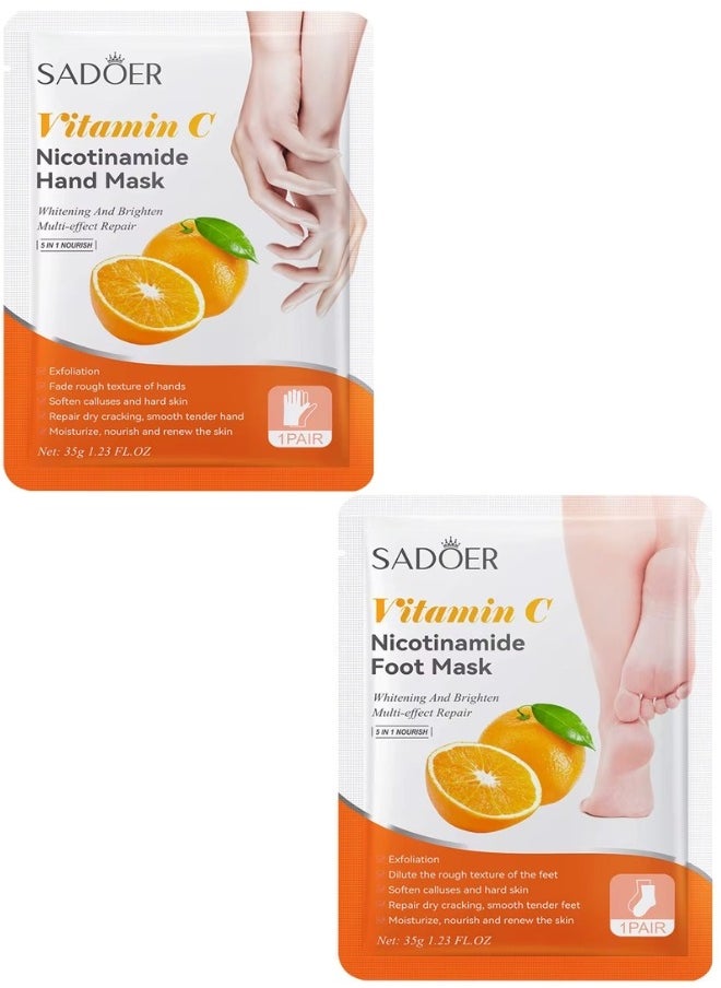 10 Pcs Vitamin C Nicotinamide Mask Set  5 Pcs Foot Masks 5 Pcs Hand Masks Vitamin C Moisturizing Brightening Hydrating Nourishing Skin Exfoliation Hand Foot Mask Repair Soften Calluses and Hard Skin Hand Foot Exfoliate Mask