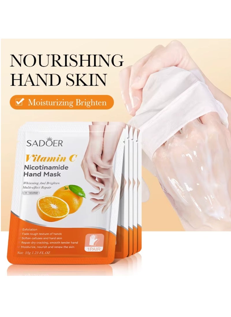 10 Pcs Vitamin C Nicotinamide Mask Set  5 Pcs Foot Masks 5 Pcs Hand Masks Vitamin C Moisturizing Brightening Hydrating Nourishing Skin Exfoliation Hand Foot Mask Repair Soften Calluses and Hard Skin Hand Foot Exfoliate Mask