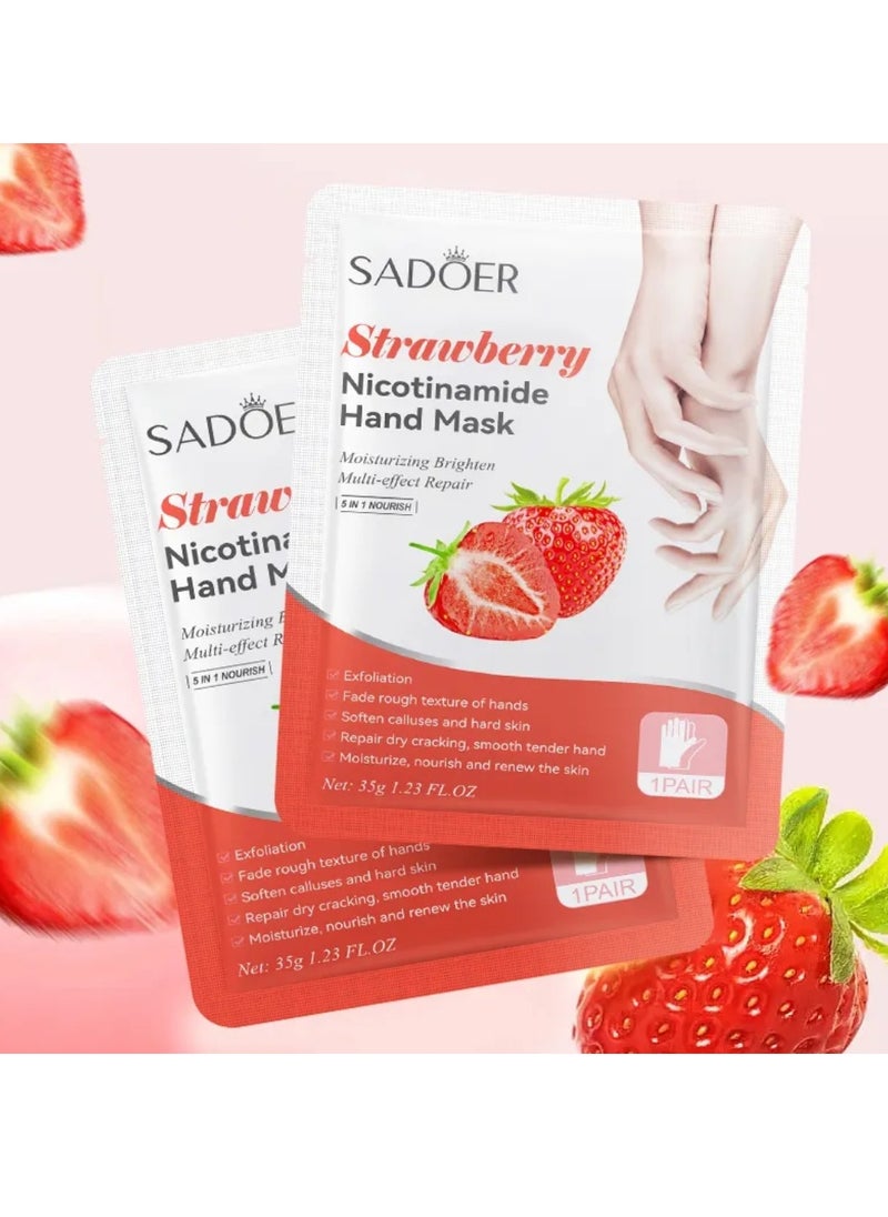 10 Pcs Strawberry Nicotinamide Mask Set 5 Pcs Hand Mask and 5 Pcs Foot Mask Strawberry Moisturizing Brightening Hydrating Nourishing Skin Exfoliation Hand Foot Mask Repair Soften Calluses and Hard Skin Hand Foot Exfoliate Mask