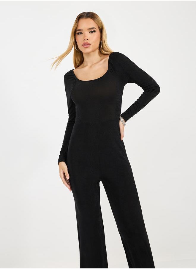 Solid Long Sleeves Wide Leg Jumpsuit