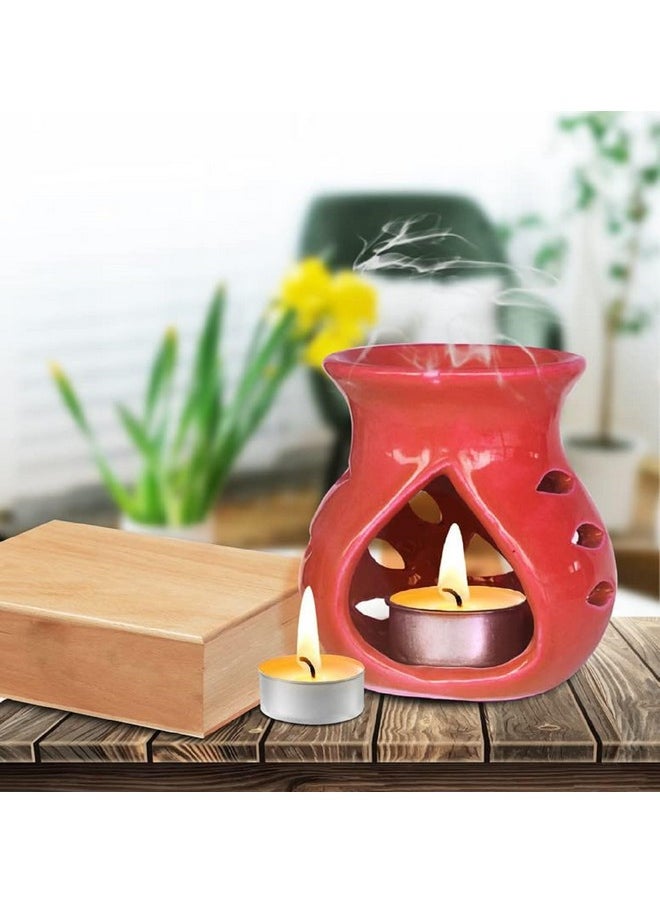 Pure Source India Ceramic Oil Burner Aroma Diffuser Set of 2 (Red & Yellow)