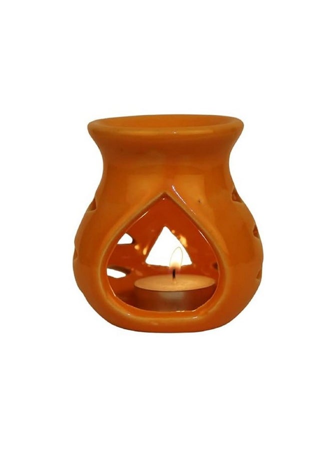 Pure Source India Ceramic Clay Oil Burner Aroma Diffuser (Orange) -Set of 2