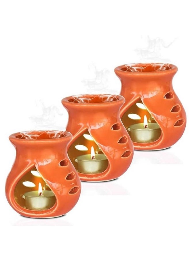 Pure Source India Ceramic Clay Oil Burner Aroma Diffuser (Orange) -Set of 2