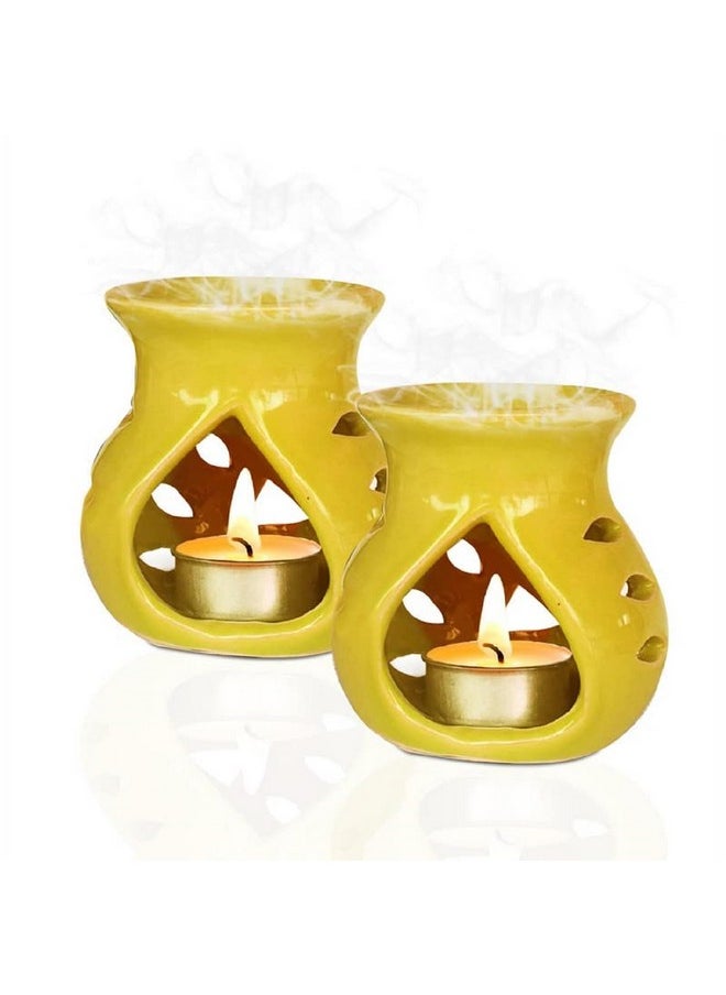 Pure Source India Ceramic Oil Burner Aroma Diffuser (Yellow Set of 2)