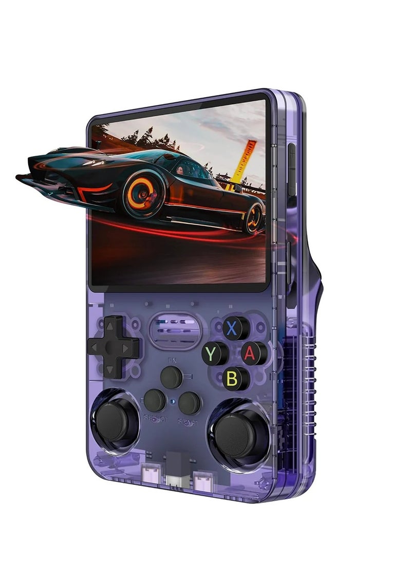 R36S Handheld Retro Gaming Console Linux System with 64G TF Card, Preloaded with 15000+ Games, Retro Video Game Console 3.5-inch IPS Screen Transparent Purple