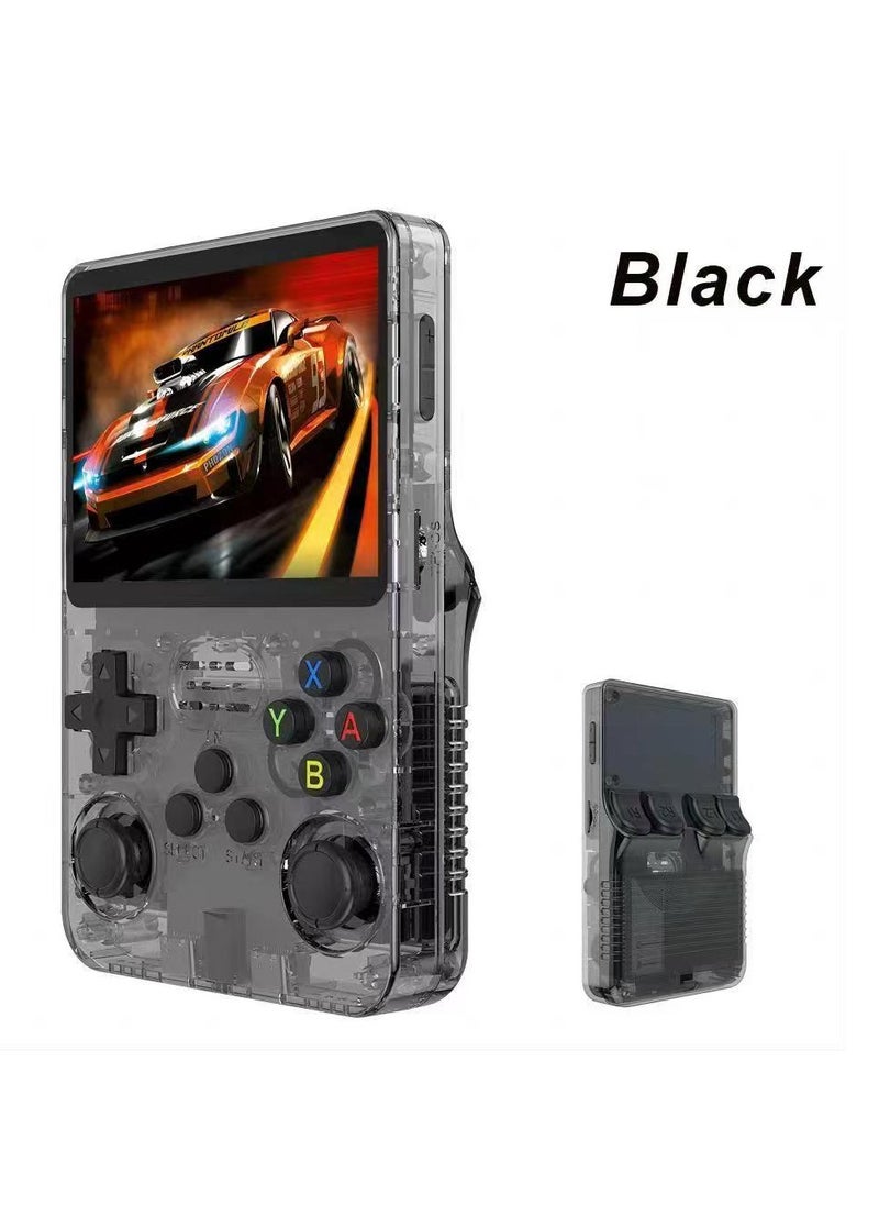 R36S Handheld Retro Gaming Console Linux System with 64G TF Card, Preloaded with 15000+ Games, Retro Video Game Console 3.5-inch IPS Screen Transparent black