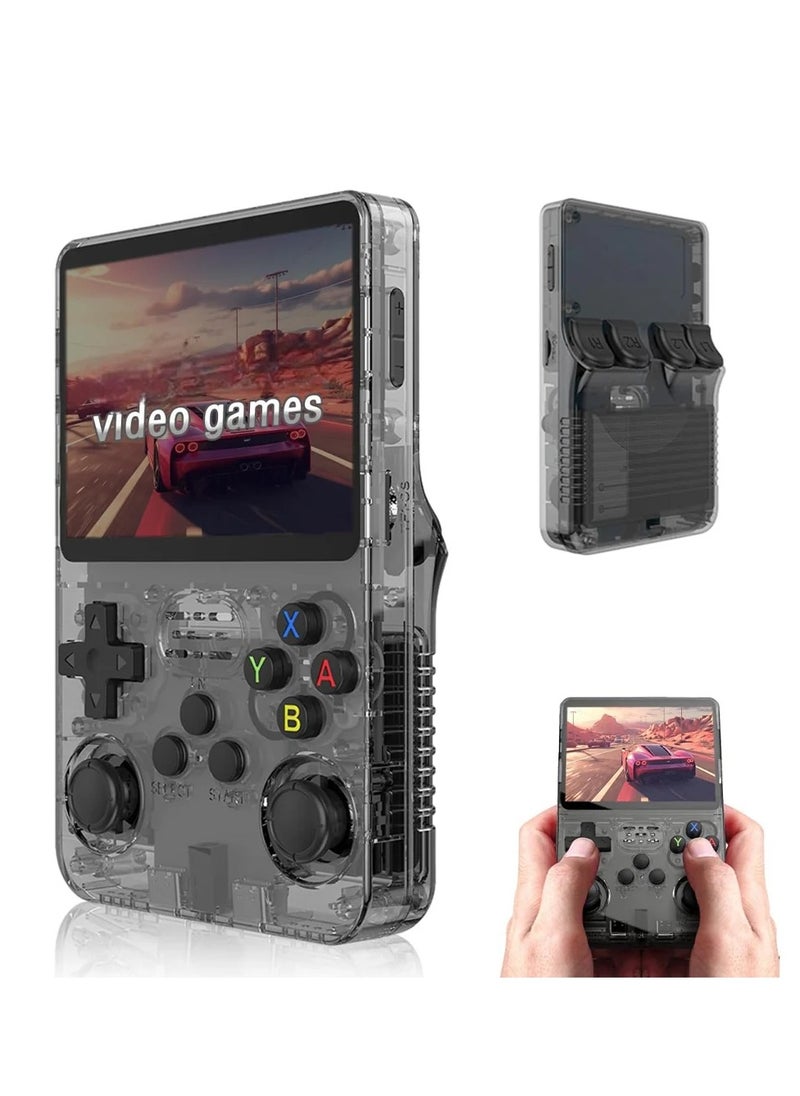 R36S Handheld Retro Gaming Console Linux System with 64G TF Card, Preloaded with 15000+ Games, Retro Video Game Console 3.5-inch IPS Screen Transparent black