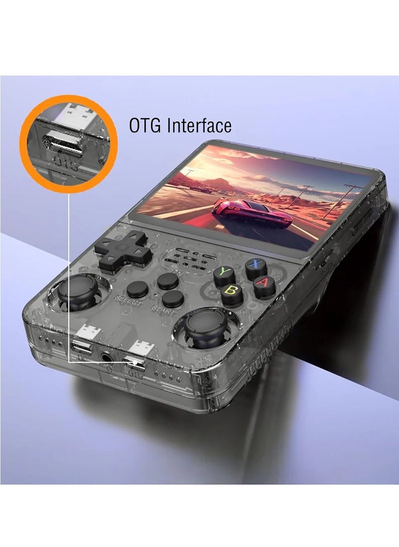 R36S Handheld Retro Gaming Console Linux System with 64G TF Card, Preloaded with 15000+ Games, Retro Video Game Console 3.5-inch IPS Screen Transparent black