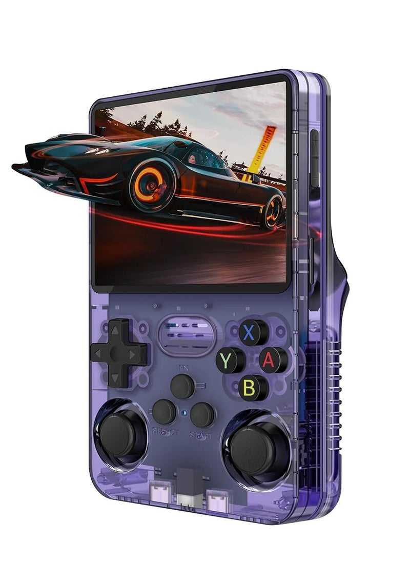 R36S Handheld Retro Gaming Console Linux System with 128G TF Card, Preloaded with 15000+ Games, Retro Video Game Console 3.5-inch IPS Screen Transparent Purple