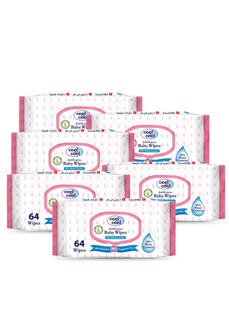 Cool & Cool Baby Wipes Pack of 6 - 384 Pieces