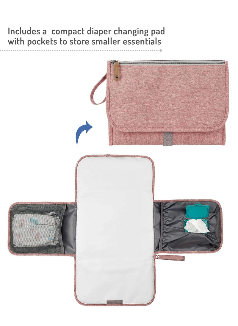 Bonfino Multipurpose Diaper Bag, Waterproof, Insulated Pockets, Baby Essential Organizer, 0 Months+, 40 x 14 x 41 cm - Pink and Grey